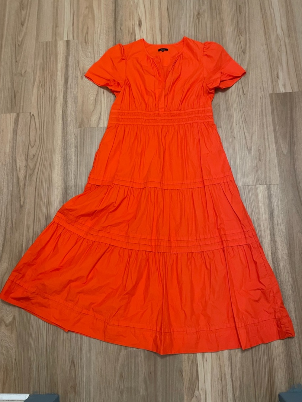 Quince 100% Organic Cotton Tiered Short Sleeve Maxi Dress in Vermilion Red
